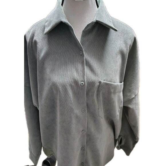 Zara Corduroy Button Long Sleeve Shirt Green Size M Pocket - Picture 1 of 6